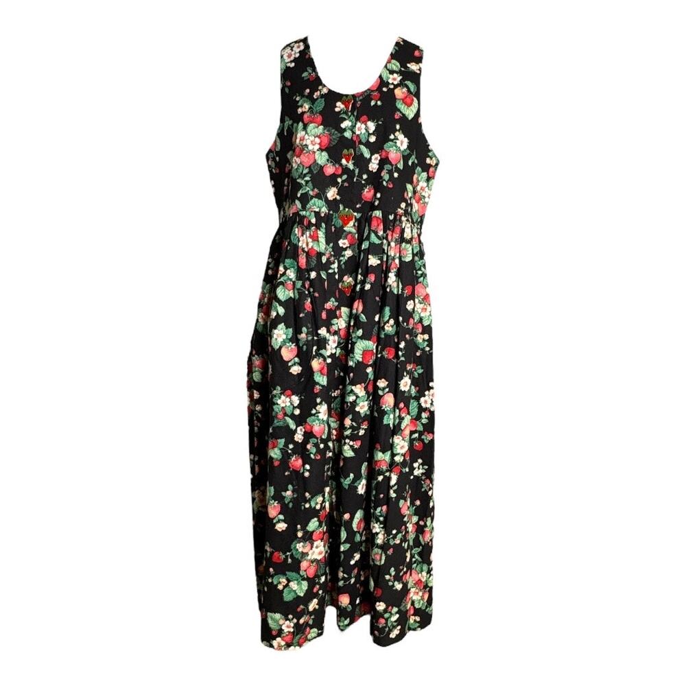 True Vintage 80s Maxi Dress by Pineapple Patch strawberry & floral Modest Small